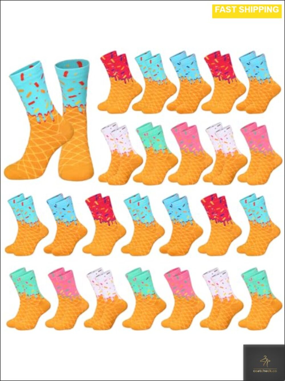 Ice Cream Drip Baseball Crew Socks 6 Pairs Combed Cotton Kids